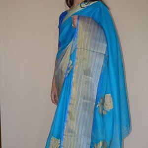 *** PRETTY BLUE PARTY WEAR SARI NEW!!!  + FREE GIFT***